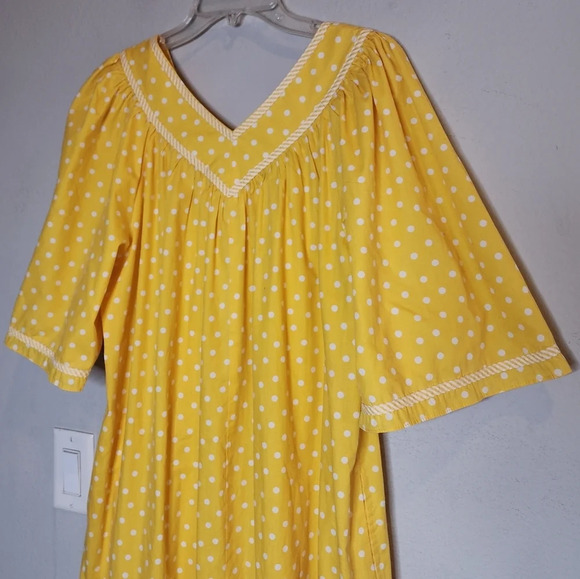 Vintage Two Potato Yellow Polka Dot Midi  Dress Mumu Wide Sleeve Pockets XL - Picture 12 of 16
